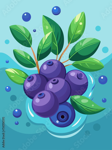 Huckleberries float in a pool of clear water, their plump forms casting a deep purple hue upon the liquid.