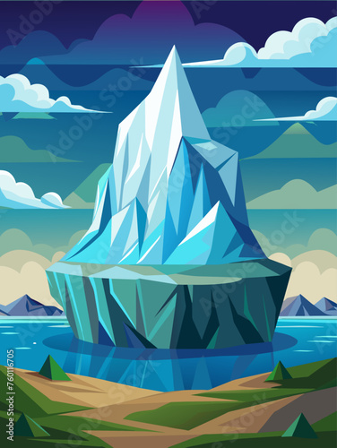 A secluded iceberg floats alone in a vast and tranquil ocean.