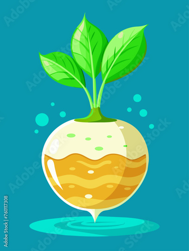 Jicama vegetable rests on a table with a water background.