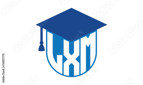 LXM initial letter academic logo design vector template. school college logo, university logo, graduation cap logo, institute logo, educational logo, library logo, teaching logo, book shop, varsity	
