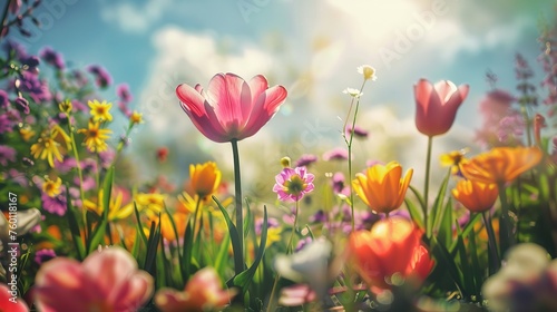 Colorful spring flower garden blooming. Springtime idea © vannet