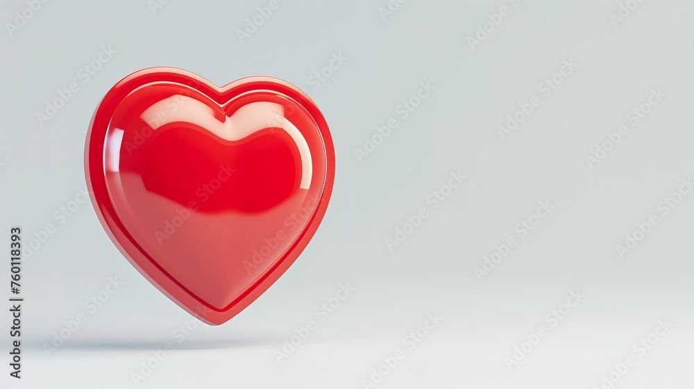 A vibrant red glossy heart floating in an empty space, symbolizing love, emotions, and passion in a minimalist setting A vibrant red glossy heart floating in an empty space, symbolizing love, emotions, and passion in a minimalist setting
