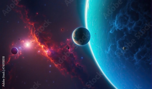 Image of planets in outer space against the background of stars and nebulae
