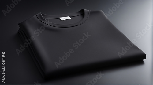 Perfect folded black t-shirt on an isolated blank black table - Generative AI