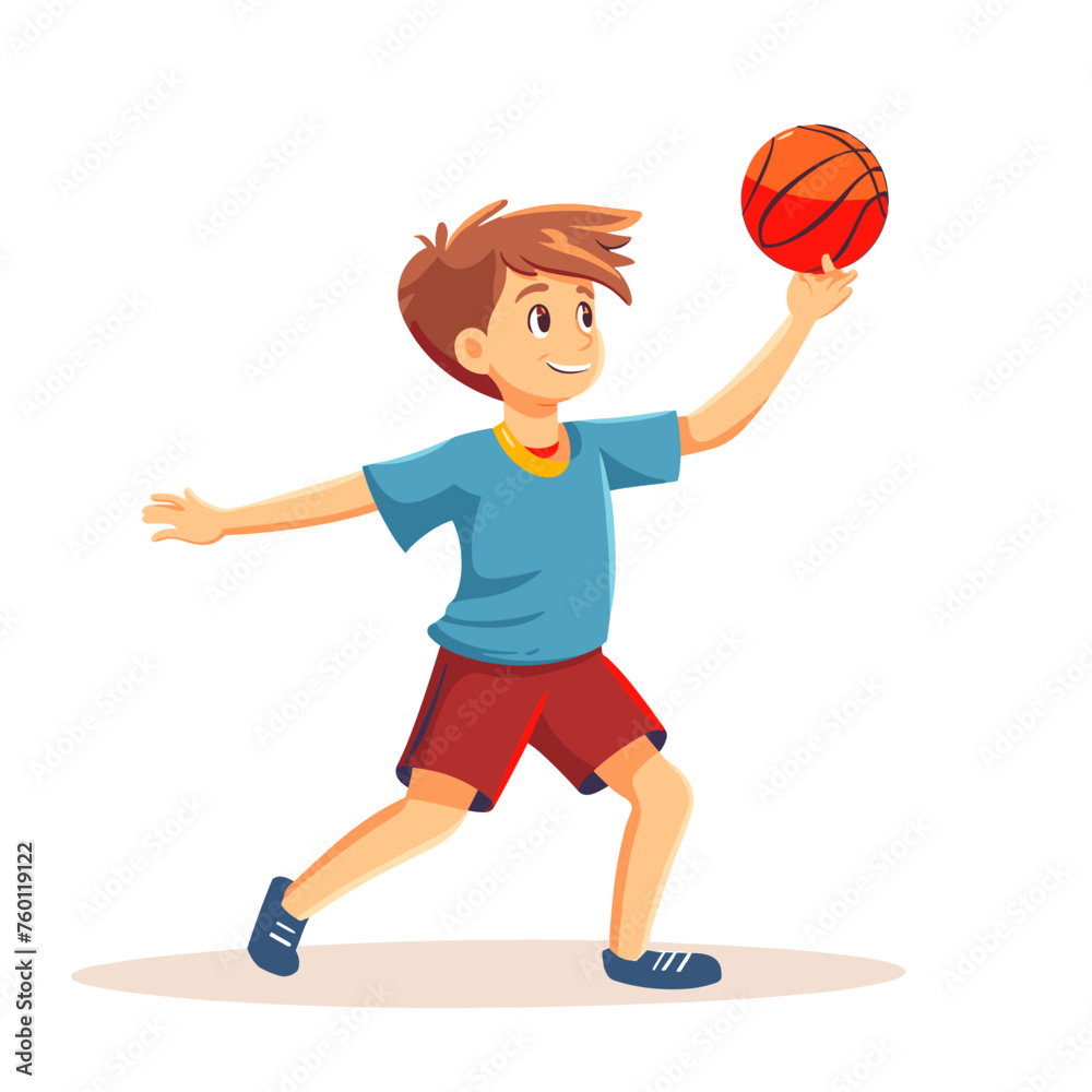 Cute boy playing basketball vector Illustration isolated on a white background.
