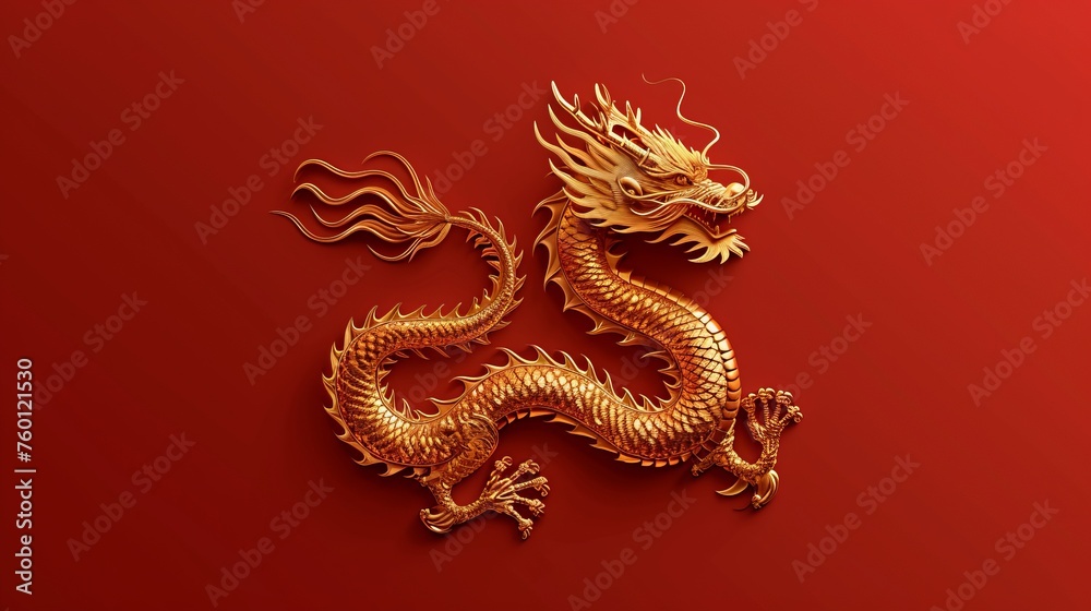 The image portrays a detailed gold dragon against a simple red backdrop, symbolizing nobility The image portrays a detailed gold dragon against a simple red backdrop, symbolizing nobility
