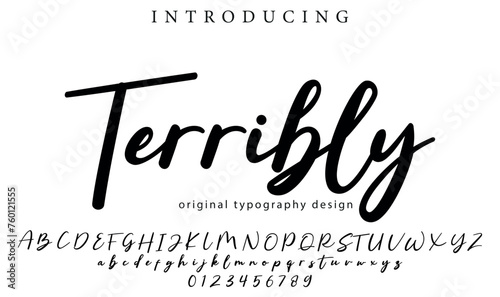 Terribly Font Stylish brush painted an uppercase vector letters, alphabet, typeface photo