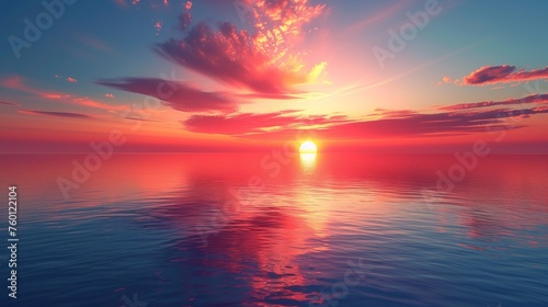 Breathtaking Sunrise over Tranquil Ocean for Earth Day © Berzey Art