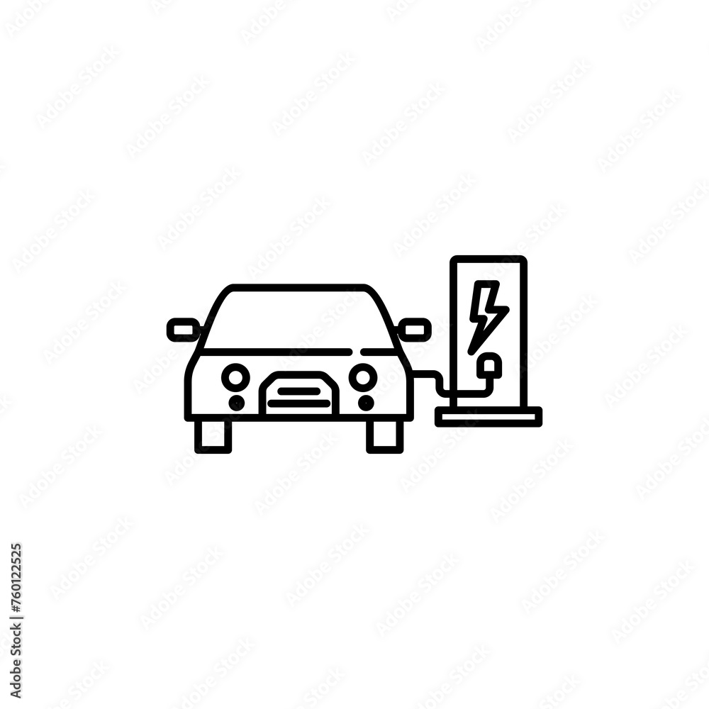 car charging vector icon. Hybrid Vehicle Logo. Eco friendly car or electric vehicle isolated white background.