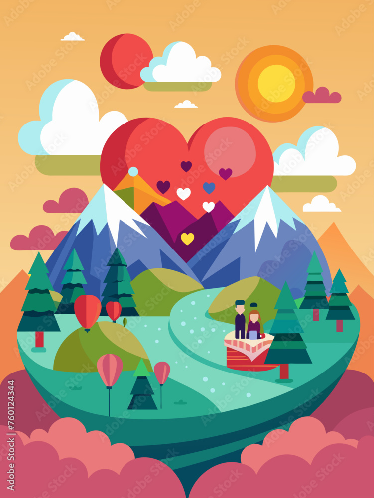 Enjoy the breathtaking vista painted with vibrant hues of nature in this captivating vector landscape.