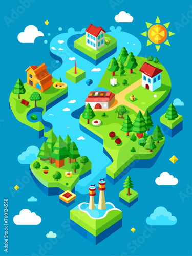 A vector map with a blue water background, perfect for navigation and travel applications.