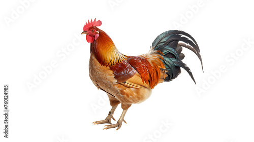 rooster chciken with color orange black red isolated on white background