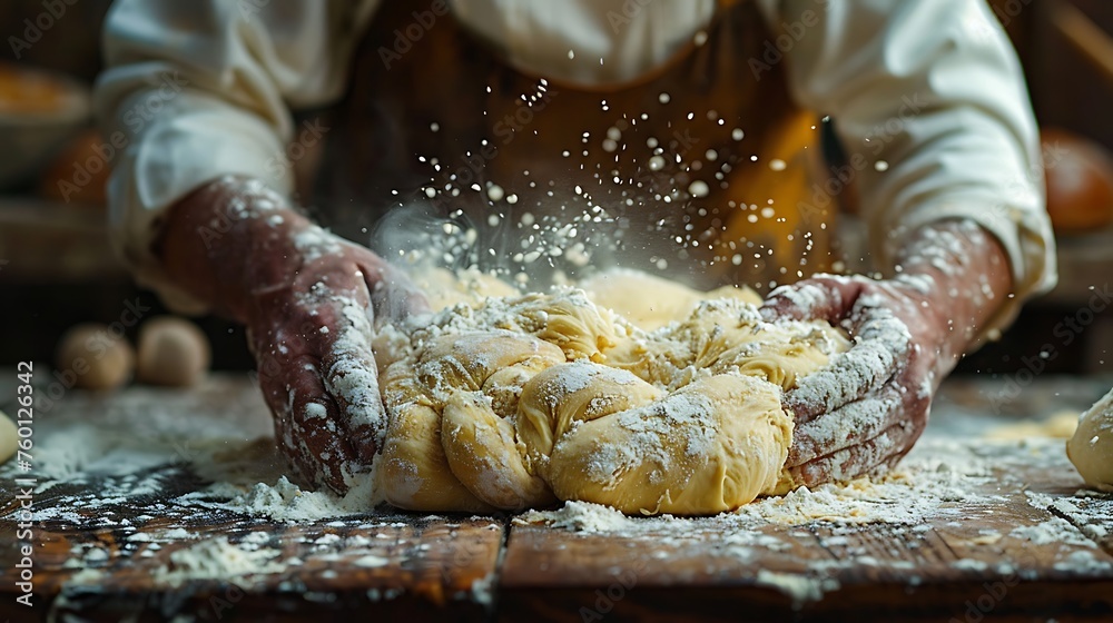 A baker, making bread and managing the dough, close up hand AI Image Generative