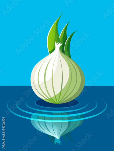 The white water background perfectly complements the vibrant colors of the onion.