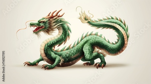 A 3D illustration of a Chinese dragon depicted in soft beige tones, creating a sense of ancient art brought to life © Drew