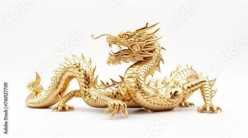 This artistic full-body image showcases a golden dragon with emphasis on its elegant design and dynamic posture