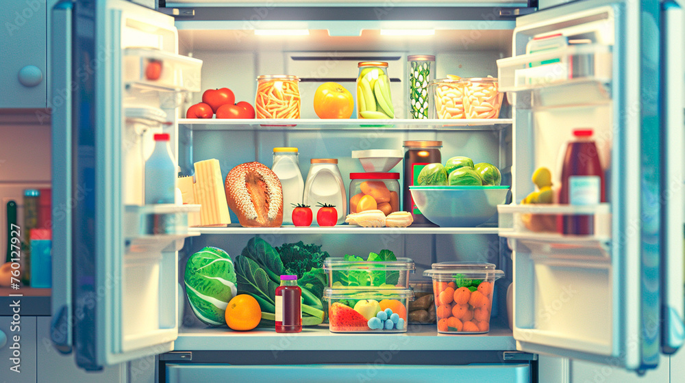 supermarket interior with fruits and vegetables