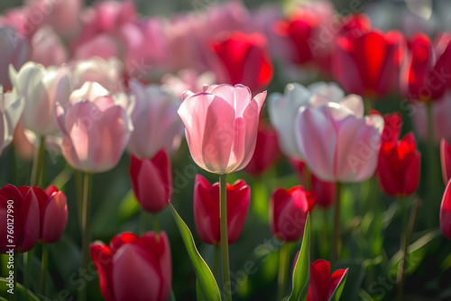 professional photography close-up angle of a field of tulips 