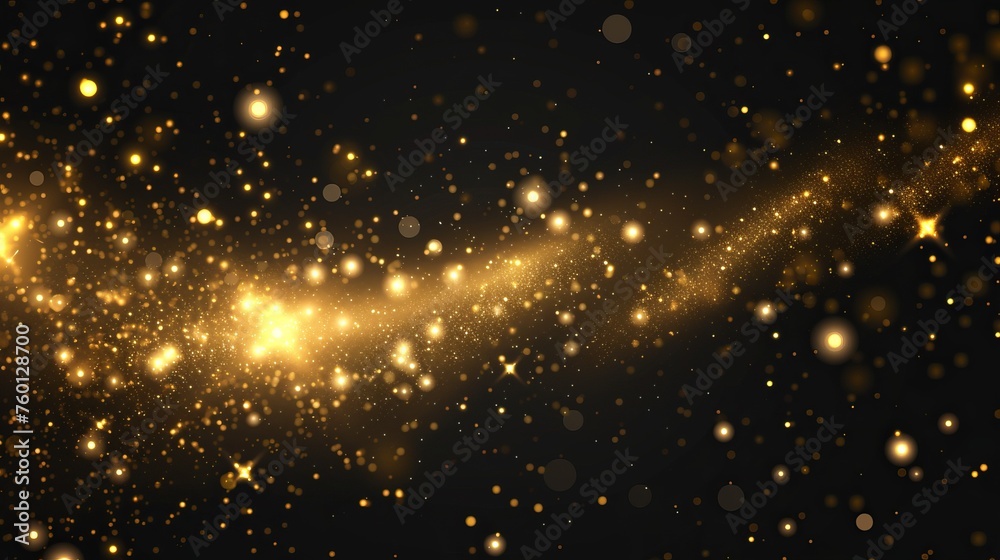 Dynamic and vibrant golden particles streaming across a dark backdrop, symbolizing energy and flow