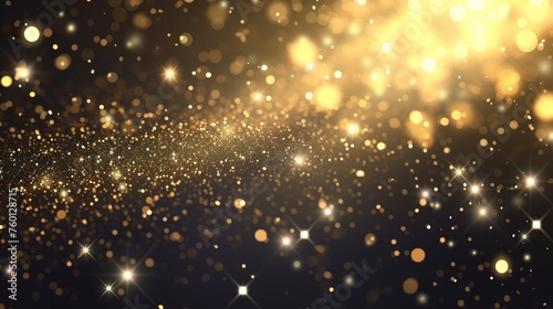 An abstract of golden bokeh lights with sparkling effects against a dark background for a festive feeling
