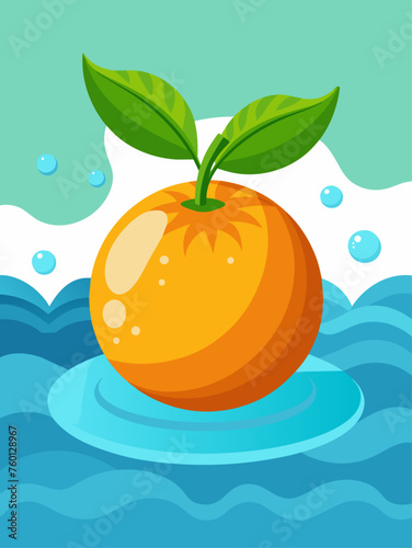 A juicy orange floats in a pool of water, its vibrant color contrasting against the clear liquid.