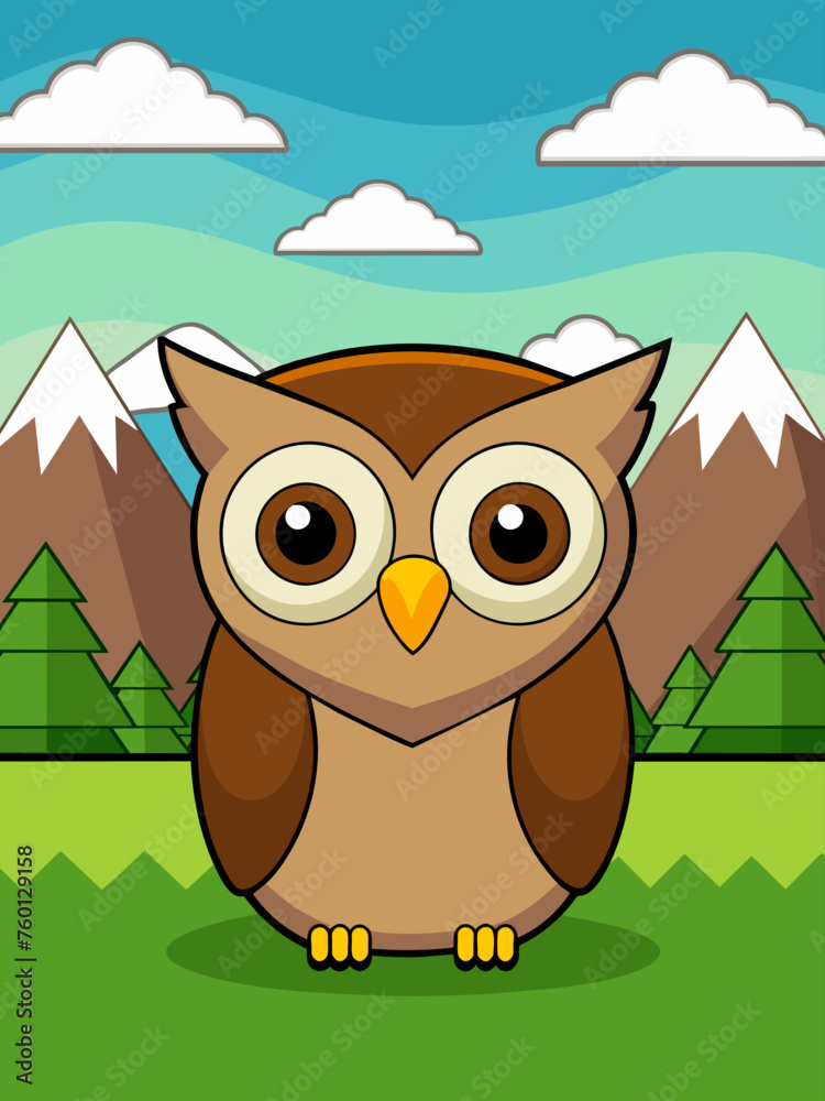 An adorable owl perched on a branch against a lush green landscape. An adorable owl perched on a branch against a lush green landscape.