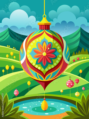 An intricate and elegant ornament vector adds a touch of sophistication to the serene landscape background.