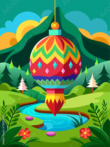 An intricate and elegant ornament vector adds a touch of sophistication to the serene landscape background.