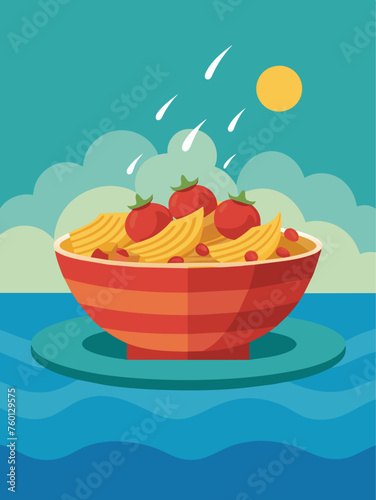 Pasta is cooked in a pot of boiling water  creating a mouthwatering aroma and a tantalizing visual display.