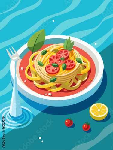 Freshly cooked pasta is sitting in a dish of water.