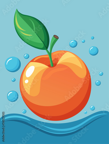 Juicy peach floats in clear water, creating a refreshing and vibrant summer scene.