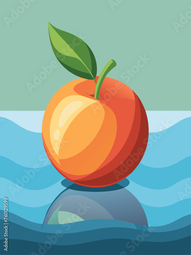 A juicy peach submerged in a clear glass of water with droplets condensation on the surface, captured against a vibrant background.