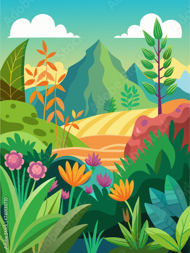 Tranquil greenery abounds in this picturesque landscape, where towering trees and verdant meadows create a vibrant tapestry.