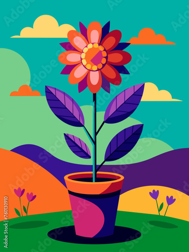 Vibrant vector background featuring a lush green landscape with blooming flowers.