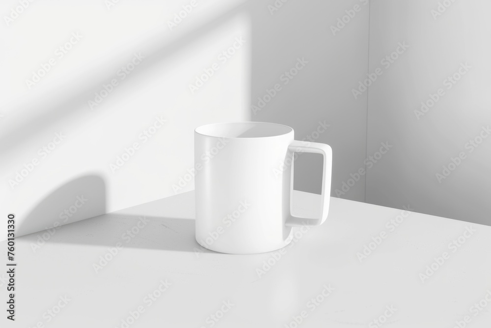 Serene White Mug Basking in Soft Light of a Muji-Inspired Modern Studio Set. Generative AI. Serene White Mug Basking in Soft Light of a Muji-Inspired Modern Studio Set. Generative AI.