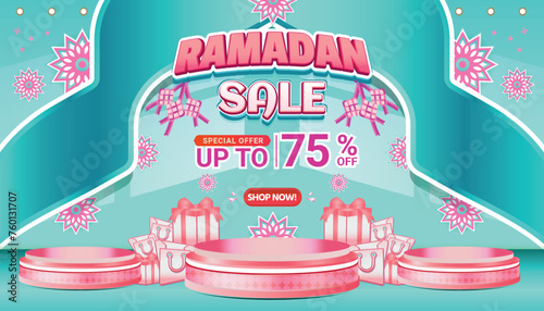 Banner Ramadan mubarak sale pink tosca social media background template 7