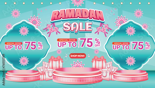 Banner Ramadan mubarak sale pink tosca social media background template 6
