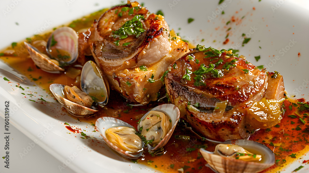 Seared scallops with clams on a plate Seared scallops with clams on a plate