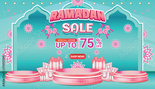 Banner Ramadan mubarak sale pink tosca social media background template 10