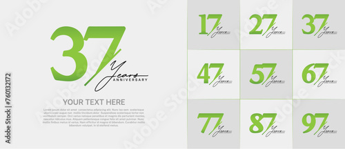 Set of Anniversary Logotype green color with black calligraphy can be use for special day celebration