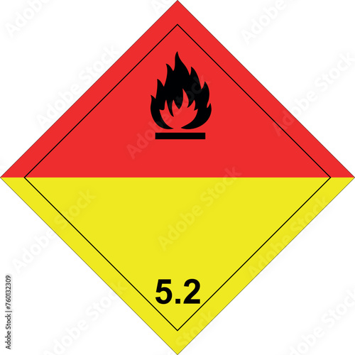 Organic Peroxide, Oxidizer Warning Sign, Warning Symbol, Class 5 Hazard Warning Diamond Placard. classes of dangerous goods