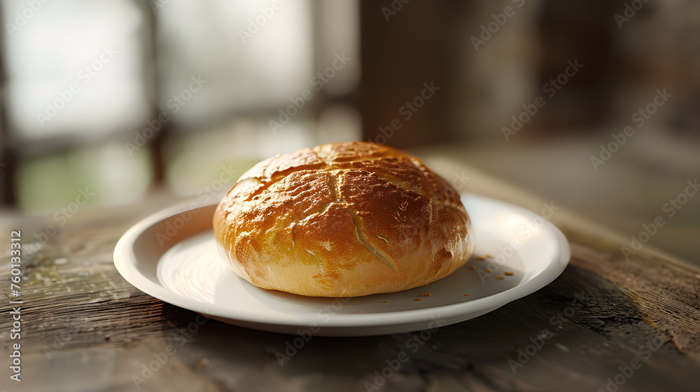 Freshly baked bread on rustic wooden table