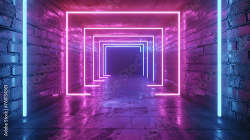 A mysterious corridor illuminated with vibrant neon lights  creating a sense of futuristic exploration and infinity