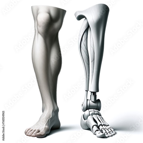Illustration of a leg symbol and prosthesis. Graphics of a leg and amputation.