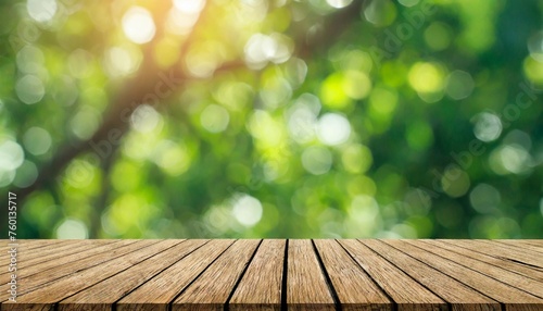 wood table top on nature green bokeh abstract background