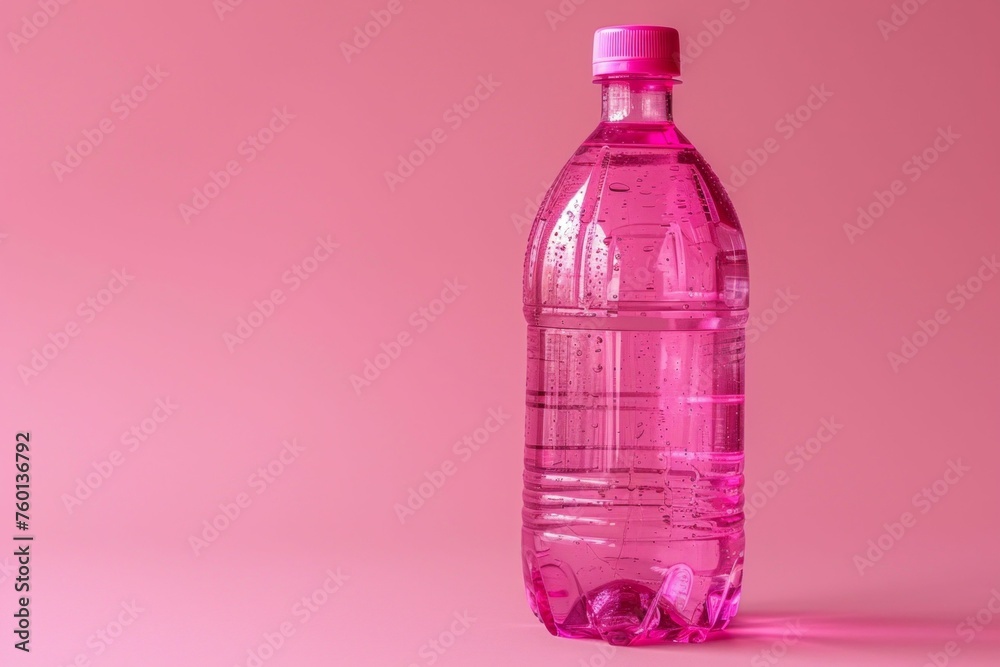 Pink Tinted Plastic Water Bottle on Soft Background. Generative ai Pink Tinted Plastic Water Bottle on Soft Background. Generative ai