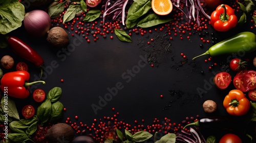 An enticing display of colorful vegetables on a black background highlighting freshness and health