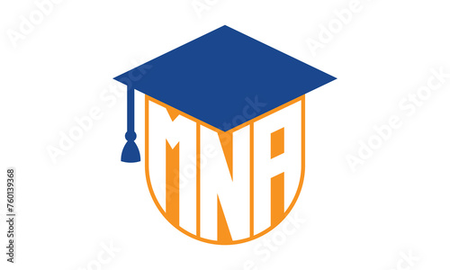 MNA initial letter academic logo design vector template. school college logo, university logo, graduation cap logo, institute logo, educational logo, library logo, teaching logo, book shop, varsity	

