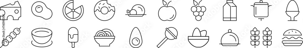 Food line icons collection. Editable stroke. Simple linear illustration for web sites, newspapers, articles book Food line icons collection. Editable stroke. Simple linear illustration for web sites, newspapers, articles book