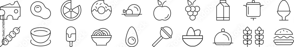 Collection of outline symbol of food. Editable stroke. Simple linear illustration for stores, shops, banners, design - obrazy, fototapety, plakaty 